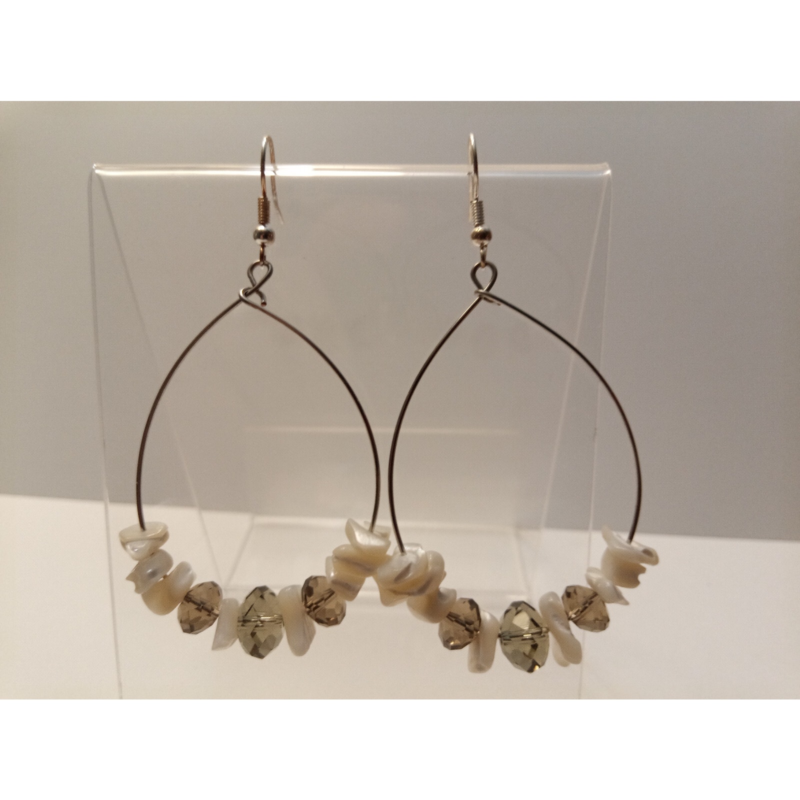 Silver Tone Green White Earrings Womens Girls Gift For Her Party Business Casual